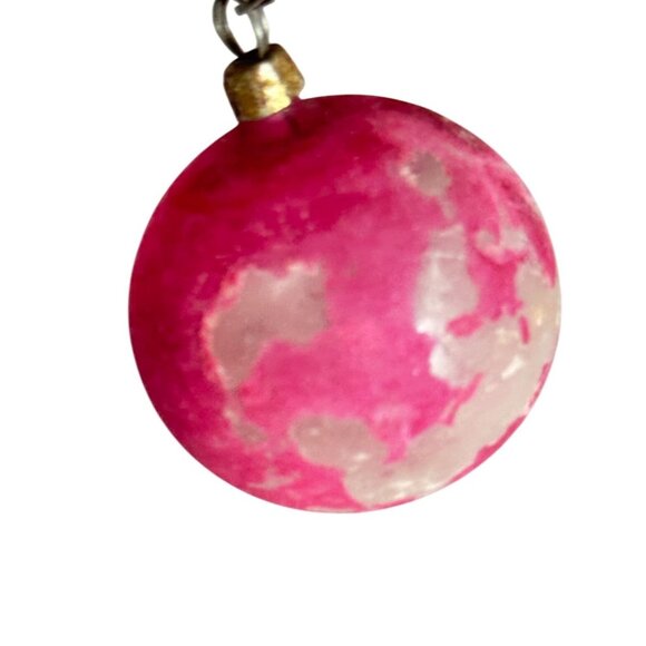 3 Antique Pink Glass Christmas Ornaments With Embossed & Etched Designs Rustic - Picture 14 of 16